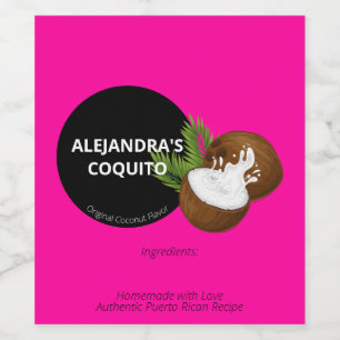 Moderne Krachtige Roze Kokosnoot Coquito Fles Wijn Etiket