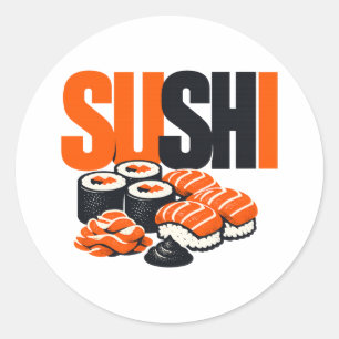 Moderne Krachtige Sushi Grafische Kunst Ronde Sticker