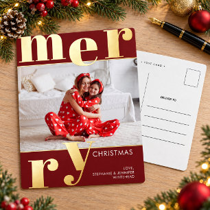 Moderne, Krachtige Typografie Wijnrood Foto Pretti Folie Feestdagen Briefkaart