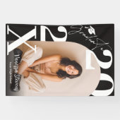 Moderne Krachtige Witte Zwarte Trendy foto afstude Spandoek (Horizontaal)