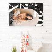 Moderne Krachtige Witte Zwarte Trendy foto afstude Spandoek (Insitu)