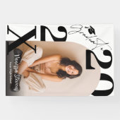 Moderne Krachtige Zwarte Witte Trendy foto afstude Spandoek (Horizontaal)