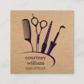 Moderne Kraft Black Hair Stylist Vierkante Visitekaartje (Voorkant)