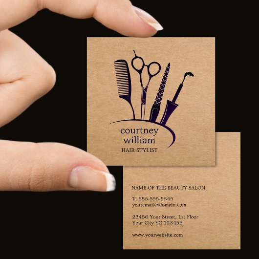 Moderne Kraft Black Hair Stylist Vierkante Visitekaartje