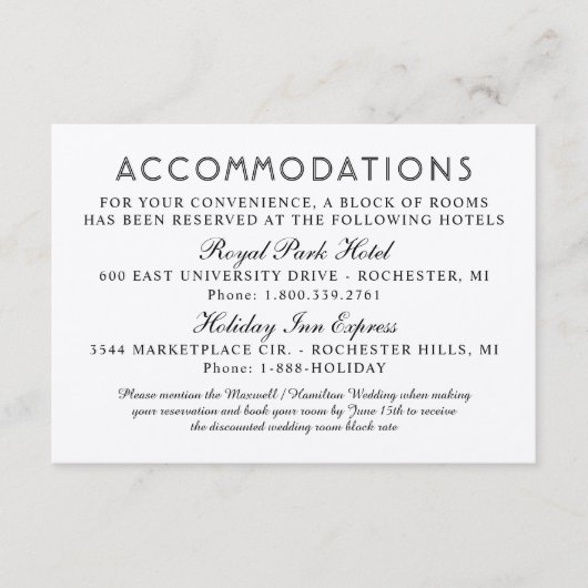 Moderne Kraft en Black Wedding Accommodaties Informatiekaartje (Voorkant)