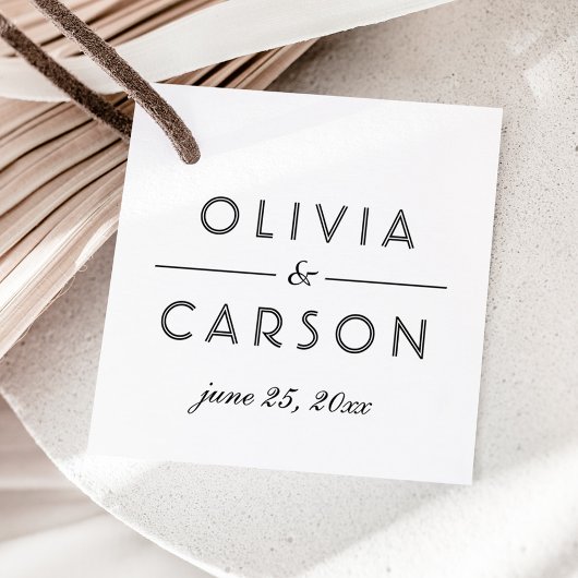 Moderne Kraft en Zwart Bruiloft Monogram Foto Bedankjes Labels