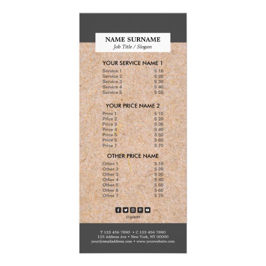 Moderne Kraft Marketing Material Price RackCard Reclamekaart (Voorkant)