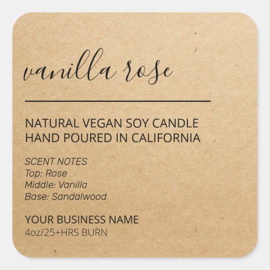 Moderne Kraft Paper Candle Product Labels (Voorkant)