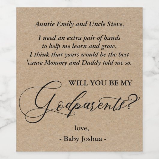 Moderne Kraft textuur peetouders voorstel Wijn Etiket (Enkel label)