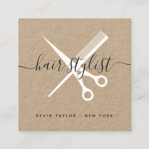 Moderne kraft white scissors met haarstylist vierkante visitekaartje