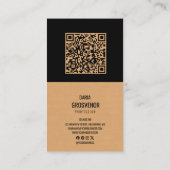 Moderne Kraft & Zwart Minimalistische Verticale QR Visitekaartje (Achterkant)