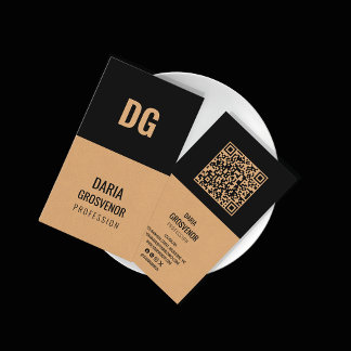 Moderne Kraft & Zwart Minimalistische Verticale QR Visitekaartje