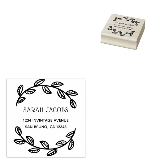 Moderne krans & aangepaste naam | Retouradres Rubberstempel (Gestempeld)