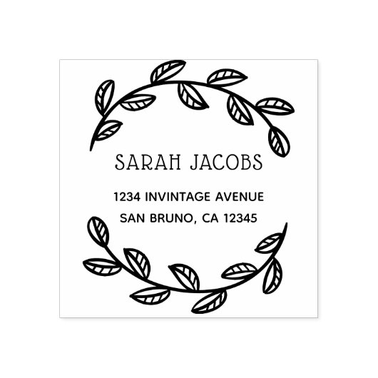 Moderne krans & aangepaste naam | Retouradres Rubberstempel (Afrduk)