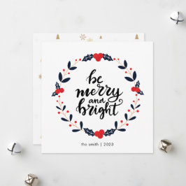 Moderne krans Berry Be Merry en Bright Christmas Feestdagenkaart