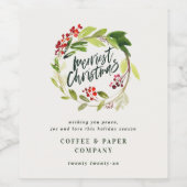 Moderne krans botanische zakelijke vrolijk kerstfe wijn etiket (Enkel label)