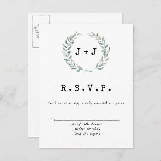 Moderne krans bruiloft RSVP kaarten (Voorkant / Achterkant)