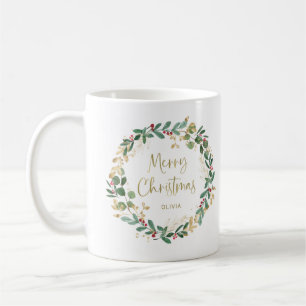 Moderne krans en gouden script   Vrolijk kerstfees Koffiemok