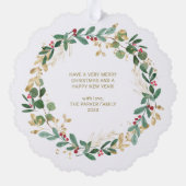 Moderne krans en gouden script | Vrolijk kerstfees Ornament Kaart (Achterkant)