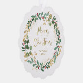 Moderne krans en gouden script | Vrolijk kerstfees Ornament Kaart (Rechts)