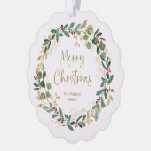 Moderne krans en gouden script | Vrolijk kerstfees Ornament Kaart (Links)