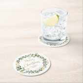 Moderne krans en gouden script | Vrolijk kerstfees Ronde Kartonnen Onderzetter (Insitu)