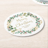 Moderne krans en gouden script | Vrolijk kerstfees Ronde Kartonnen Onderzetter (Gebogen)