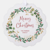 Moderne krans en schrift | Prettig kerstfeest Ornament Kaart (Voorkant)