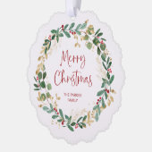 Moderne krans en schrift | Prettig kerstfeest Ornament Kaart (Links)