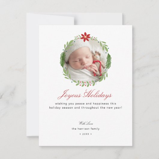 Moderne krans foto feestdagenkaart (Voorkant)