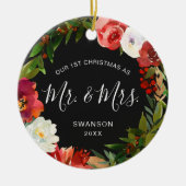 Moderne krans foto Pas getrouwd Eerste Kerstmis Keramisch Ornament (Voorkant)