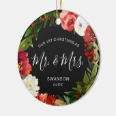 Moderne krans foto Pas getrouwd Eerste Kerstmis Keramisch Ornament (Links)