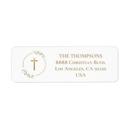 Moderne Krans Gouden kruis Doop Terugkeeradres Etiket