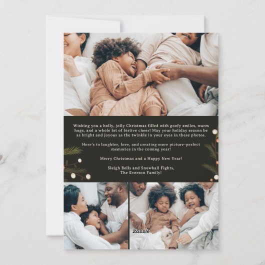 Moderne krans groene kerst familie 4 foto's feestdagenkaart (Achterkant)