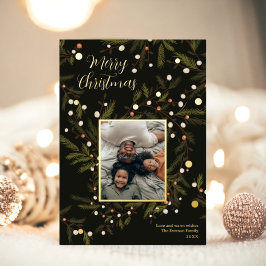 Moderne krans groene kerst familie 4 foto's folie feestdagenkaart