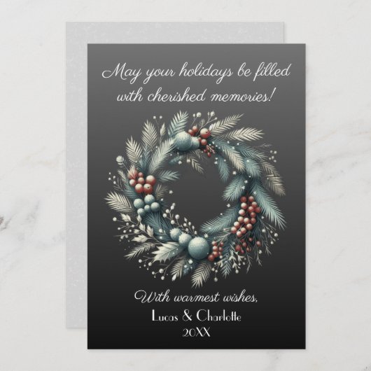 Moderne krans in Scandinavische stijl, tegen een g Feestdagenkaart (Voorkant / Achterkant)