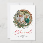 Moderne krans met blad christmas gezegend rode scr feestdagenkaart (Voorkant)