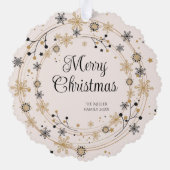 Moderne krans met Script Vrolijk Kerstfeest Ornament Kaart (Achterkant)