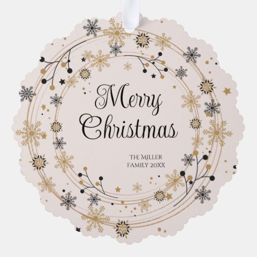 Moderne krans met Script Vrolijk Kerstfeest Ornament Kaart (Achterkant)