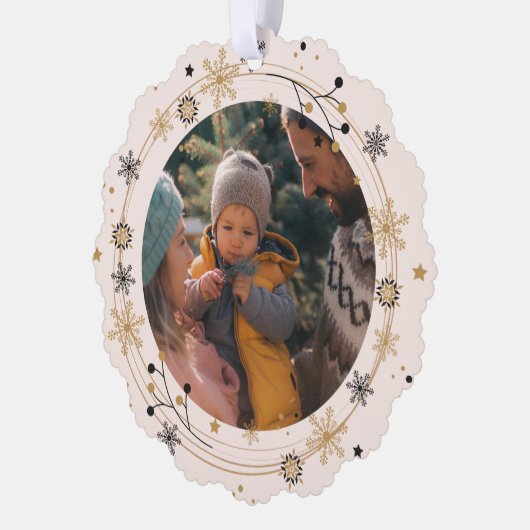 Moderne krans met Script Vrolijk Kerstfeest Ornament Kaart (Links)