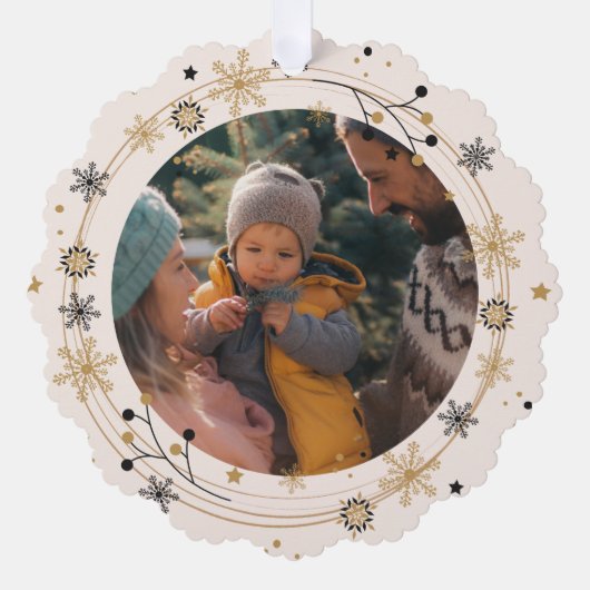 Moderne krans met Script Vrolijk Kerstfeest Ornament Kaart (Voorkant)