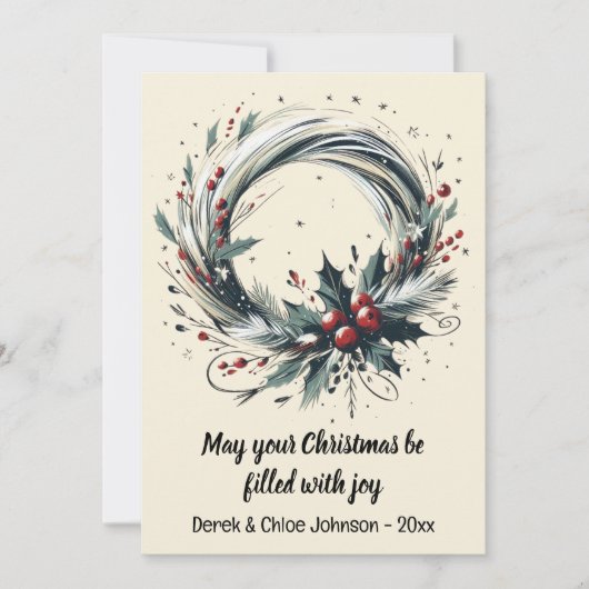 Moderne Krans met Vakantie Bessen Kerst Kaart (Voorkant)