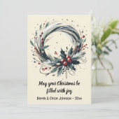 Moderne Krans met Vakantie Bessen Kerst Kaart (Staand voorkant)