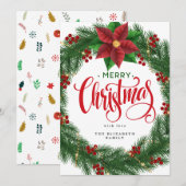 Moderne krans minimale bladeren Kerstfeest Kaart (Voorkant / Achterkant)