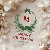 Moderne Krans Monogram Merry Christmas  Acryl Uitnodigingen