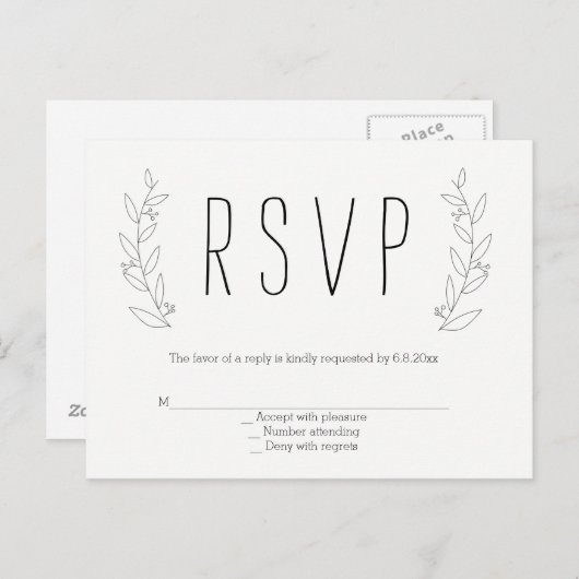 Moderne krans rustieke bruiloft RSVP briefkaarten (Voorkant / Achterkant)