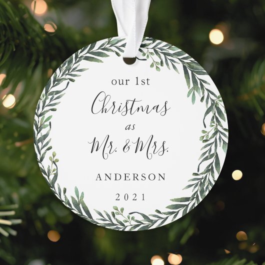 Moderne krans van gebladerte Eerste kerstfeest als Ornament
