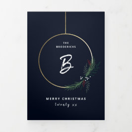Moderne Kransteken Holliday Kerstmis Drieluik Kaart