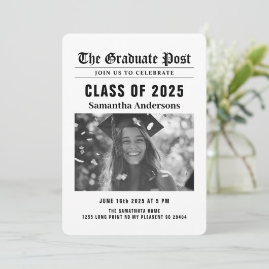 Moderne krant Afstuderen foto Kaart (Staand voorkant)