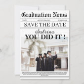 Moderne krant afstuderen unieke foto save the date (Voorkant)